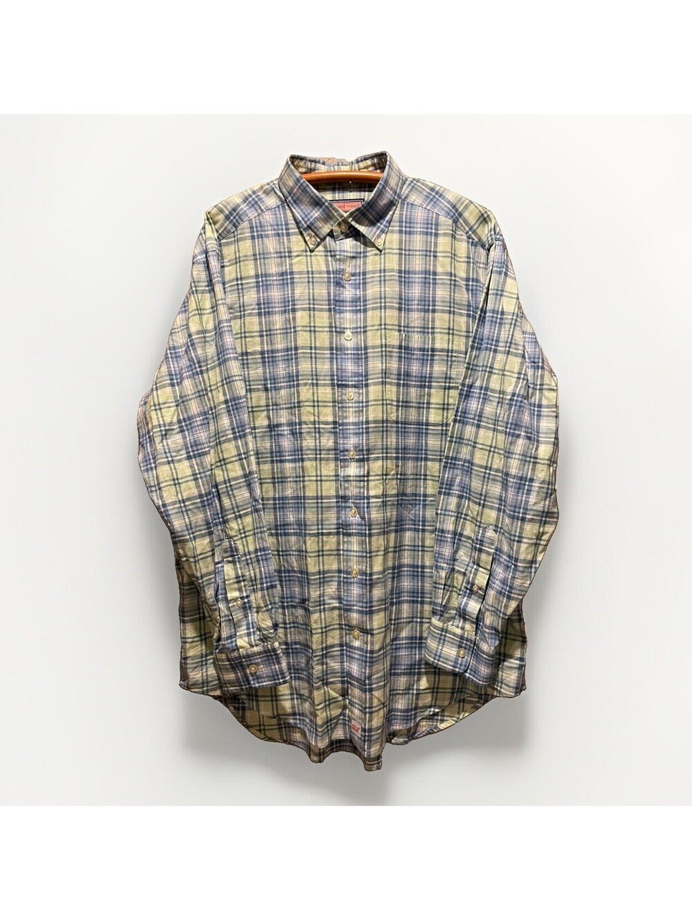 Vineyard Vines Shirt Mens Large Collegiate Fit Blue Plaid Cotton Preppy Casual